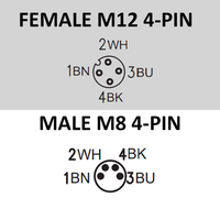 CBO12.4-2.23-C8.4/P ELCO DOUBLE ENDED PATCH CABLE 4 PIN M12 X M8 F/M ELB/STR 2M PUR YELLOW 24 AWG