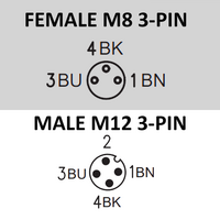 CBO8.3-5.22-CB12.3/P ELCO DOUBLE ENDED PATCH CABLE 3 PIN M8 X M12 F/M ELBOW 5M PUR BLACK 24 AWG