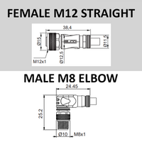 CO12.3-5.22-CB8.3/P ELCO DOUBLE ENDED PATCH CABLE 3 PIN M12 X M8 F/M STR/ELB 5M PUR BLACK 24 AWG