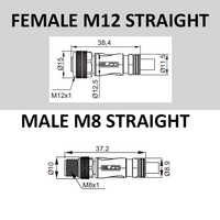 CO12.3-2.22-C8.3/P ELCO DOUBLE ENDED PATCH CABLE 3 PIN M12 X M8 F/M STRAIGHT 2M PUR BLACK 24 AWG