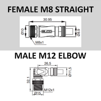 CO8.3-2.22-CB12.3/P ELCO DOUBLE ENDED PATCH CABLE 3 PIN M8 X M12 F/M STR/ELB 2M PUR BLACK 24 AWG