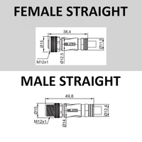 CO12.4-2.32-C12.4/P ELCO DOUBLE ENDED PATCH CABLE, 4 PIN M12 F/M STRAIGHT 2M PUR BLACK 22 AWG