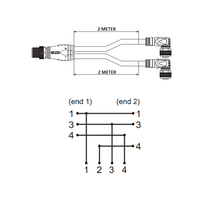ECS-2CBO12.4-2.33/2.33/P ELCO Y-SPLITTER STRAIGHT M12 MALE 4 PINS X (2) ELBOW M12 FEMALE 4 PINS, 2 METER YELLOW PUR, 22 AWG