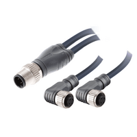 ELCO Y-SPLITTER STRAIGHT M12 MALE 4 PINS X (2) ELBOW M12 FEMALE 4 PINS, 1 METER BLACK PUR, 22 AWG