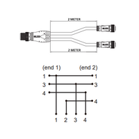 ECS-2CO12.4-2.32/2.32/P ELCO Y-SPLITTER STRAIGHT M12 MALE 4 PINS X (2) STRAIGHT M12 FEMALE 4 PINS, 2 METER BLACK PUR, 22 AWG