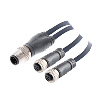 ELCO Y-SPLITTER STRAIGHT M12 MALE 4 PINS X (2) STRAIGHT M12 FEMALE 4 PINS, 1 METER BLACK PUR, 22 AWG