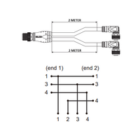 ECS-2CBO8.3-2.23/2.23/P ELCO Y-SPLITTER STRAIGHT M12 MALE 4 PINS X (2) ELBOW M8 FEMALE 3 PINS, 2 METER YELLOW PUR, 24 AWG
