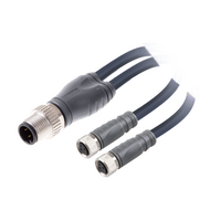 ELCO Y-SPLITTER STRAIGHT M12 MALE 4 PINS X (2) STRAIGHT M8 FEMALE 3 PINS, 1 METER BLACK PUR, 24 AWG