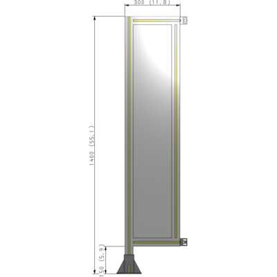 A1-1400-0300-0150-HYPFK SINGLE PANEL-LEG ON LEFT WITH HINGES 1400MM X 300MM  1/4" POLYCARBONATE, AS A KIT