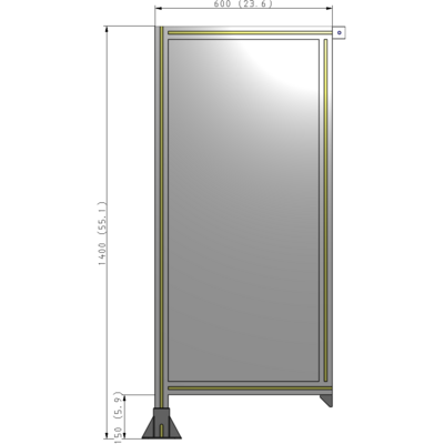 A1-1400-0600-0150-TYPFK SINGLE PANEL-LEG ON LEFT WITH TIE PLATES AND ANGLE 1400MM X 600MM  1/4" POLYCARBONATE, AS A KIT