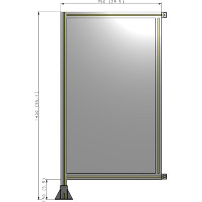 A1-1400-0750-0150-HYPFA SINGLE PANEL-LEG ON LEFT WITH HINGES 1400MM X 750MM  1/4" POLYCARBONATE, ASSEMBLED