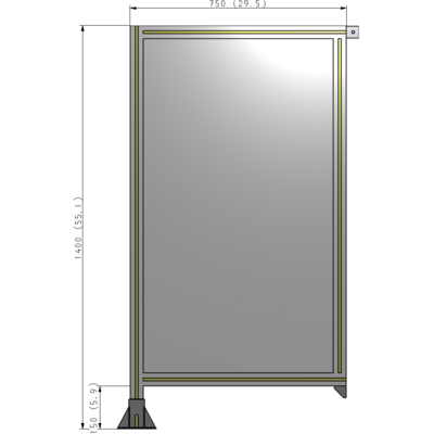 A1-1400-0750-0150-TYPFK SINGLE PANEL-LEG ON LEFT WITH TIE PLATES AND ANGLE 1400MM X 750MM 1/4" POLYCARBONATE, AS A KIT