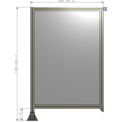 A1-1400-0900-0150-TYPFA SINGLE PANEL-LEG ON LEFT WITH TIE PLATES AND ANGLE 1400MM X 900MM 1/4" POLYCARBONATE, ASSEMBLED
