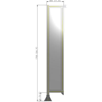 A1-1700-0300-0150-TYPFA SINGLE PANEL-LEG ON LEFT WITH TIE PLATES AND ANGLE 1700MM X 300MM  1/4" POLYCARBONATE, ASSEMBLED