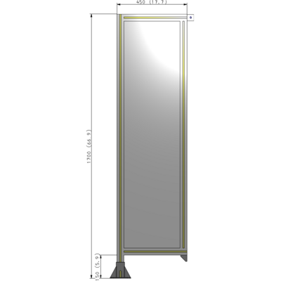 A1-1700-0450-0150-TYPFA SINGLE PANEL-LEG ON LEFT WITH TIE PLATES AND ANGLE 1700MM X 450MM 1/4" POLYCARBONATE, ASSEMBLED