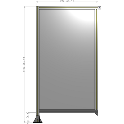 A1-1700-0900-0150-TYPFK SINGLE PANEL-LEG ON LEFT WITH TIE PLATES AND ANGLE 1700MM X 900MM 1/4" POLYCARBONATE, AS A KIT