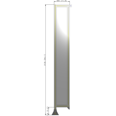A1-2135-0300-0150-TYPFA SINGLE PANEL-LEG ON LEFT WITH TIE PLATES AND ANGLE 2135MM X 300MM 1/4" POLYCARBONATE, ASSEMBLED