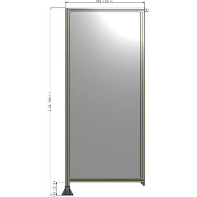A1-2135-0900-0150-TYPFA SINGLE PANEL-LEG ON LEFT WITH TIE PLATES AND ANGLE 2135MM X 900MM 1/4" POLYCARBONATE, ASSEMBLED