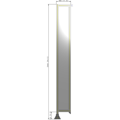 A1-2400-0300-0150-TYPFA SINGLE PANEL-LEG ON LEFT WITH TIE PLATES AND ANGLE 2400MM X 300MM  1/4" POLYCARBONATE, ASSEMBLED