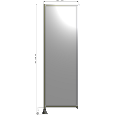 A1-2400-0750-0150-TYPFA SINGLE PANEL-LEG ON LEFT WITH TIE PLATES AND ANGLE 2400MM X 750MM  1/4" POLYCARBONATE, ASSEMBLED
