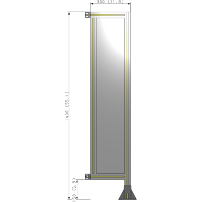 A2-1400-0300-0150-HYPFK SINGLE PANEL-LEG ON RIGHT WITH HINGES 1400MM X 300MM 1/4" POLYCARBONATE, AS A KIT