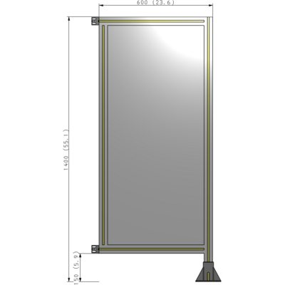 A2-1400-0600-0150-HYPFK SINGLE PANEL-LEG ON RIGHT WITH HINGES 1400MM X 600MM  1/4" POLYCARBONATE, AS A KIT