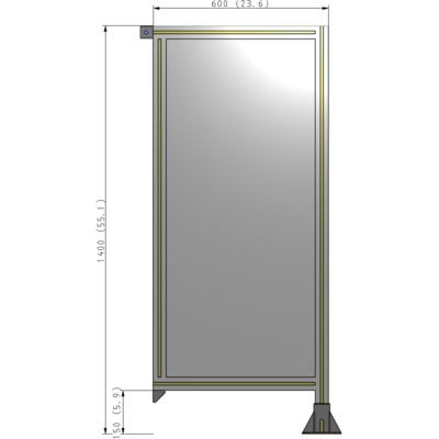 A2-1400-0600-0150-TYPFA SINGLE PANEL-LEG ON RIGHT WITH TIE PLATES AND ANGLE 1400MM X 600MM  1/4" POLYCARBONATE, ASSEMBLED