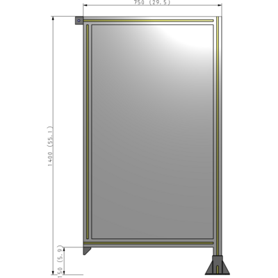 A2-1400-0750-0150-TYPFA SINGLE PANEL-LEG ON RIGHT WITH TIE PLATES AND ANGLE 1400MM X 750MM 1/4" POLYCARBONATE, ASSEMBLED