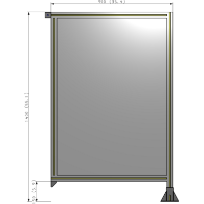 A2-1400-0900-0150-TYPFK SINGLE PANEL-LEG ON RIGHT WITH TIE PLATES AND ANGLE 1400MM X 900MM 1/4" POLYCARBONATE, AS A KIT