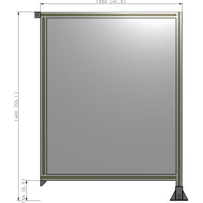 A2-1400-1050-0150-TYPFA SINGLE PANEL-LEG ON RIGHT WITH TIE PLATES AND ANGLE 1400MM X 1050MM 1/4" POLYCARBONATE, ASSEMBLED