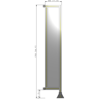 A2-1700-0300-0150-HYPFA SINGLE PANEL-LEG ON RIGHT WITH HINGES 1700MM X 300MM  1/4" POLYCARBONATE, FULLY ASSEMBLED