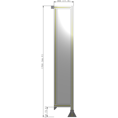 A2-1700-0300-0150-TYPFK SINGLE PANEL-LEG ON RIGHT WITH TIE PLATES AND ANGLE 1700MM X 300MM 1/4" POLYCARBONATE, AS A KIT