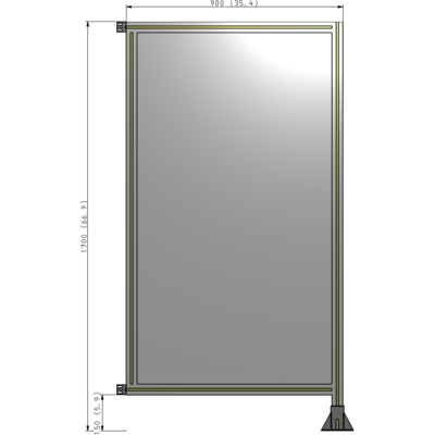 A2-1700-0900-0150-HYPFK SINGLE PANEL-LEG ON RIGHT WITH HINGES 1700MM X 900MM 1/4" POLYCARBONATE, AS A KIT