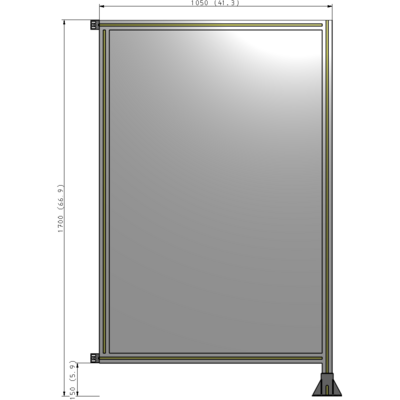 A2-1700-1050-0150-HYPFA SINGLE PANEL-LEG ON RIGHT WITH HINGES 1700MM X 1050MM 1/4" POLYCARBONATE, FULLY ASSEMBLED