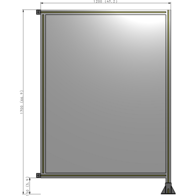 A2-1700-1200-0150-HYPFA SINGLE PANEL-LEG ON RIGHT WITH HINGES 1700MM X 1200MM 1/4" POLYCARBONATE, FULLY ASSEMBLED
