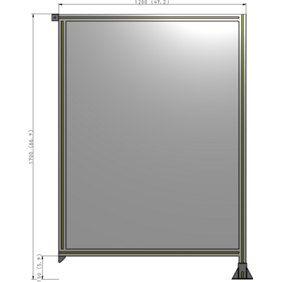 A2-1700-1200-0150-TYPFA SINGLE PANEL-LEG ON RIGHT WITH TIE PLATES AND ANGLE 1700MM X 1200MM 1/4" POLYCARBONATE, ASSEMBLED