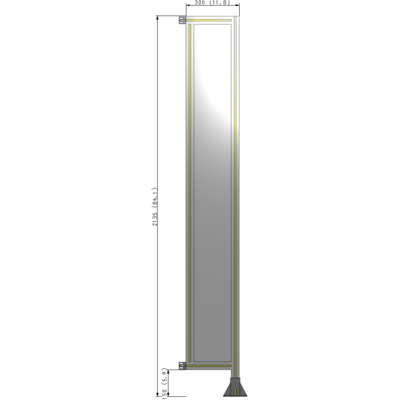 A2-2135-0300-0150-HYPFA SINGLE PANEL-LEG ON RIGHT WITH HINGES 2135MM X 300MM 1/4" POLYCARBONATE, FULLY ASSEMBLED
