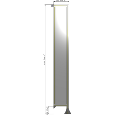 A2-2135-0300-0150-TYPFK SINGLE PANEL-LEG ON RIGHT WITH TIE PLATES AND ANGLE 2135MM X 300MM 1/4" POLYCARBONATE, AS A KIT