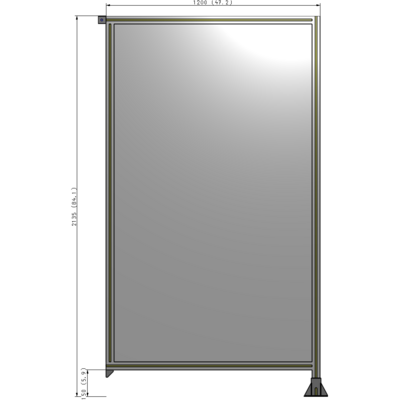 A2-2135-1200-0150-TYPFA SINGLE PANEL-LEG ON RIGHT WITH TIE PLATES AND ANGLE 2135MM X 1200MM 1/4" POLYCARBONATE, ASSEMBLED
