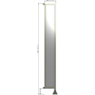 A2-2400-0300-0150-HYPFA SINGLE PANEL-LEG ON RIGHT WITH HINGES 2400MM X 300MM  1/4" POLYCARBONATE, FULLY ASSEMBLED