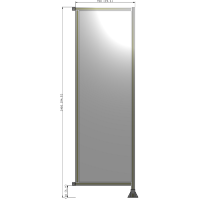 A2-2400-0750-0150-HYPFA SINGLE PANEL-LEG ON RIGHT WITH HINGES 2400MM X 750MM 1/4" POLYCARBONATE, ASSEMBLED