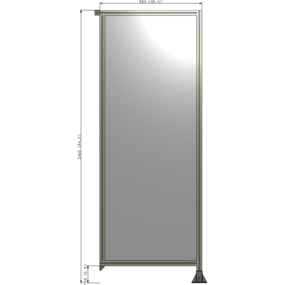 A2-2400-0900-0150-TYPFA SINGLE PANEL-LEG ON RIGHT WITH TIE PLATES AND ANGLE 2400MM X 900MM 1/4" POLYCARBONATE, ASSEMBLED