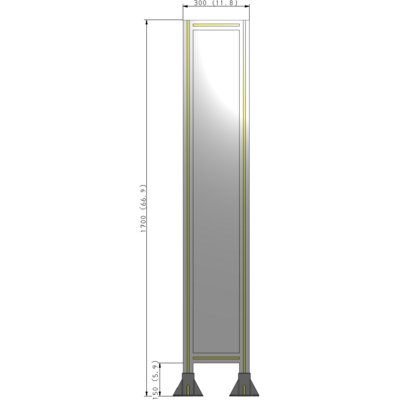A3-1700-0300-0150-ZYPFA SINGLE PANEL-LEG ON  BOTH SIDES  1700MM X 300MM  1/4" POLYCARBONATE, FULLY ASSEMBLED