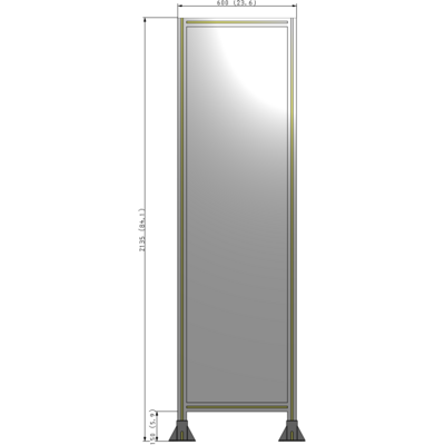 A3-2135-0600-0150-ZYPFA SINGLE PANEL-LEG ON  BOTH SIDES  2135MM X 600MM  1/4" POLYCARBONATE, ASSEMBLED