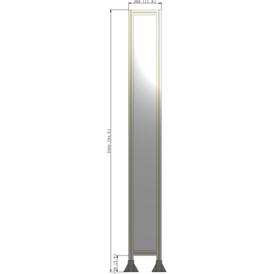 A3-2400-0300-0150-ZYPFA SINGLE PANEL-LEG ON BOTH SIDES 2400MM X 300MM 1/4" POLYCARBONATE, FULLY ASSEMBLED