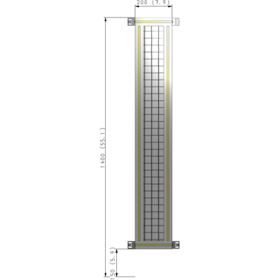 A4-1400-0200-0150-HYMZK SINGLE PANEL-NO LEGS WITH HINGES 1400MM X 200MM  1" MESH, AS A KIT
