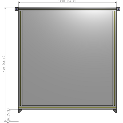 A4-1400-1200-0150-TYPZA SINGLE PANEL-NO LEGS WITH TIE PLATES AND ANGLE 1400MM X 1200MM  1/4" POLYCARBONATE, ASSEMBLED