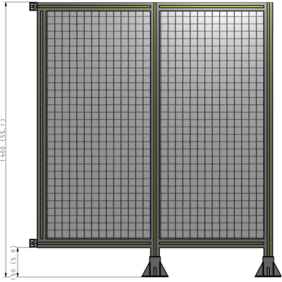 B6-1400-1200-0150-HYMFK DOUBLE PANEL-LEGS ON RIGHT AND CENTER WITH HINGES 1400MM X 1200MM  1" MESH, FULLY ASSEMBLED