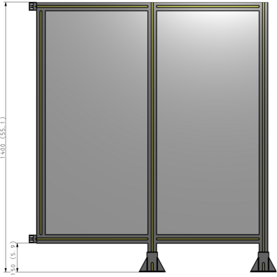 B6-1400-1200-0150-HYPFA DOUBLE PANEL-LEGS ON RIGHT AND CENTER WITH HINGES 1400MM X 1200MM  1/4" POLYCARBONATE, AS A KIT