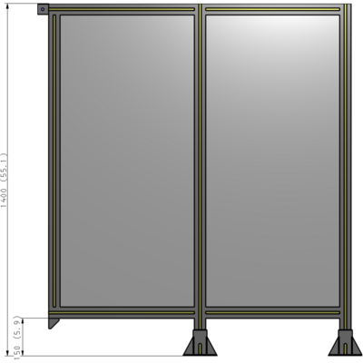 B6-1400-1200-0150-TYPFK DOUBLE PANEL-LEGS ON RIGHT AND CENTER, TIE PLATE ON LEFT 1400MM X 1200MM  1/4" POLYCARB, ASSEMBLED